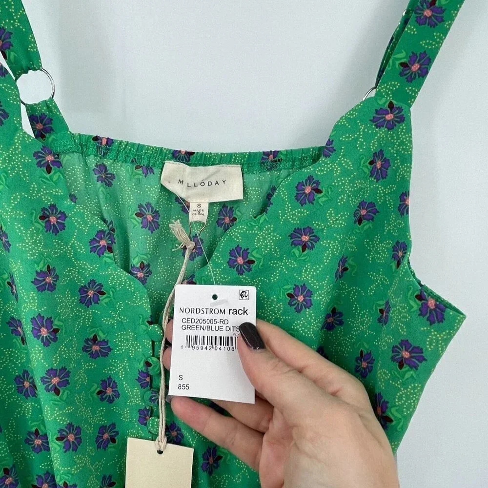 Melloday Womens Dress S Green Multi Floral V Neck Sleeveless Lined Sundress New